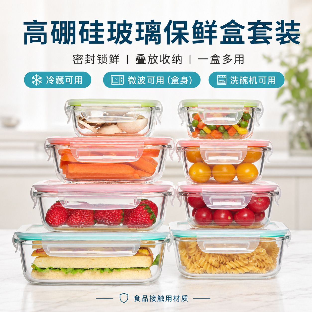 Caja de almuerzo de vidrio de alto borosilicato transfronterizo puede ser sellada por microondas para oficina caja de almuerzo refrigerador caja de almuerzo fresca al por mayor