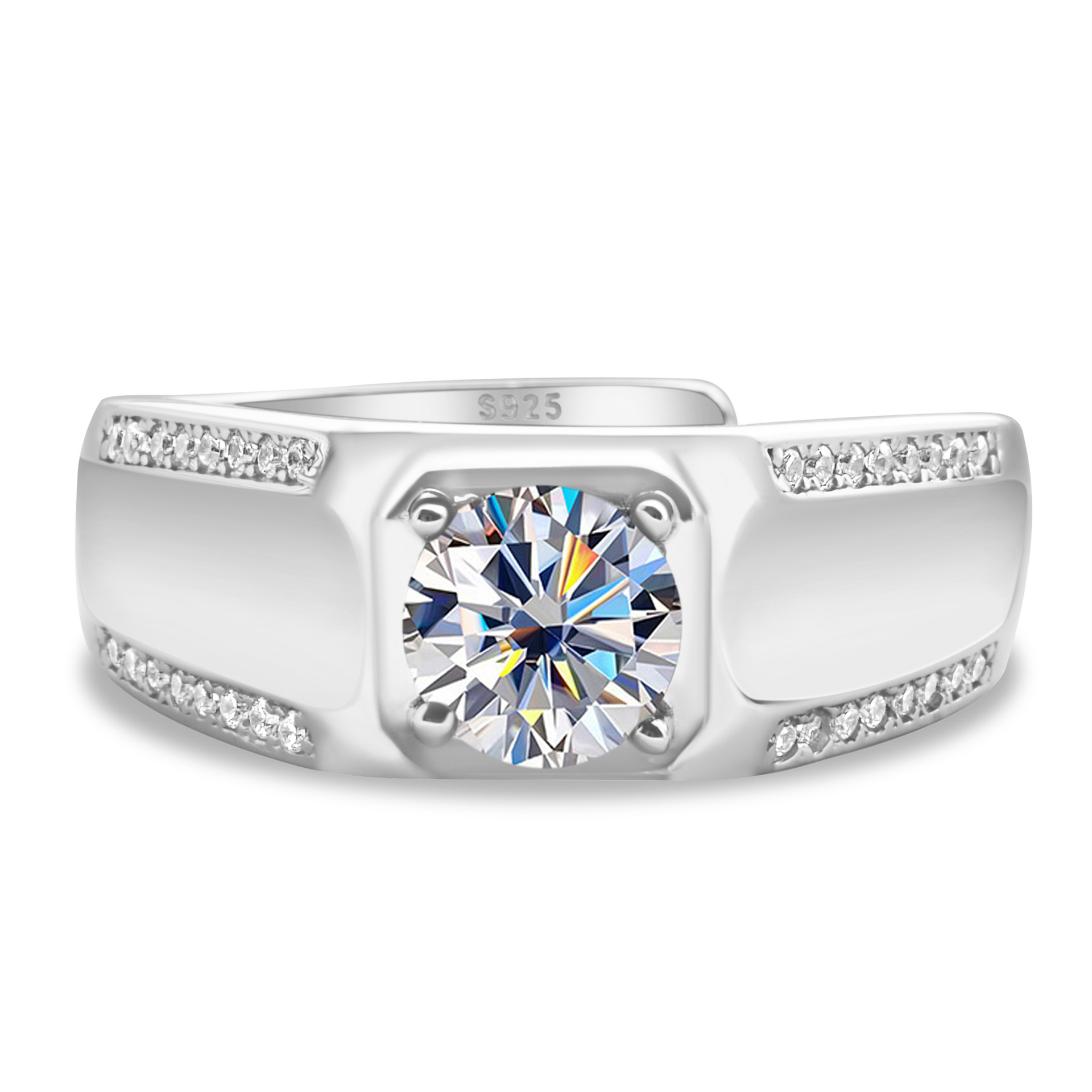 925 plata esterlina gran anillo de hombre de piedra moissan anillo masculino chapado pt950 oro atmósfera para enviar al por mayor fábrica de novio spot