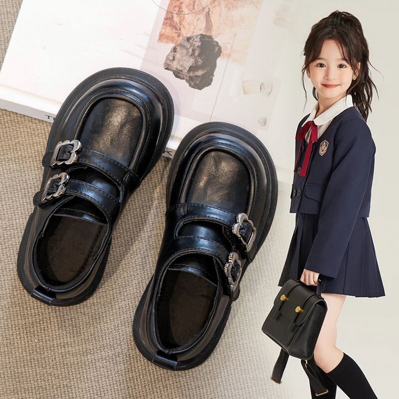 Girls' Small Leather Shoes, Preppy Style Soft-Soled Shoes, Kidsren's British Style Autum New Style 25 Black Hot Style, Versatile and Comfortable