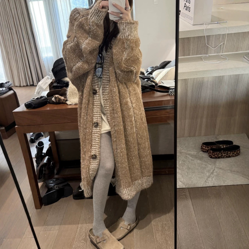 New Autumn/Winter Korean Style Vintage Casual Knit Cardigan for Women, Mid-Length, Loose, Thick, Long-Sleeved Sweater Coat New Autumn/Winter Korean Style Vintage Casual Knit Cardigan for Women, Mid-Length, Loose, Thick, Long-Sleeved Sweater Coat