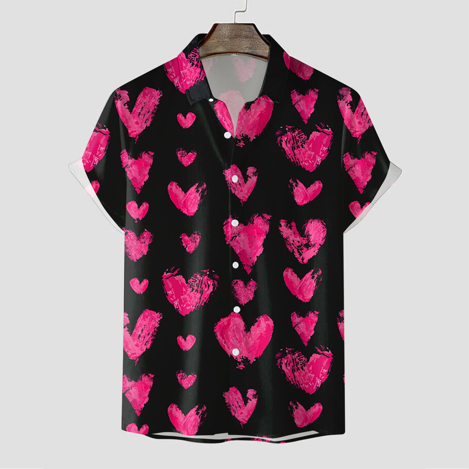 Camisa de manga corta para hombre transfronteriza de la estación Camisa estampada digital 3D de cuatro lados Camisa explosiva del día de San Valentín