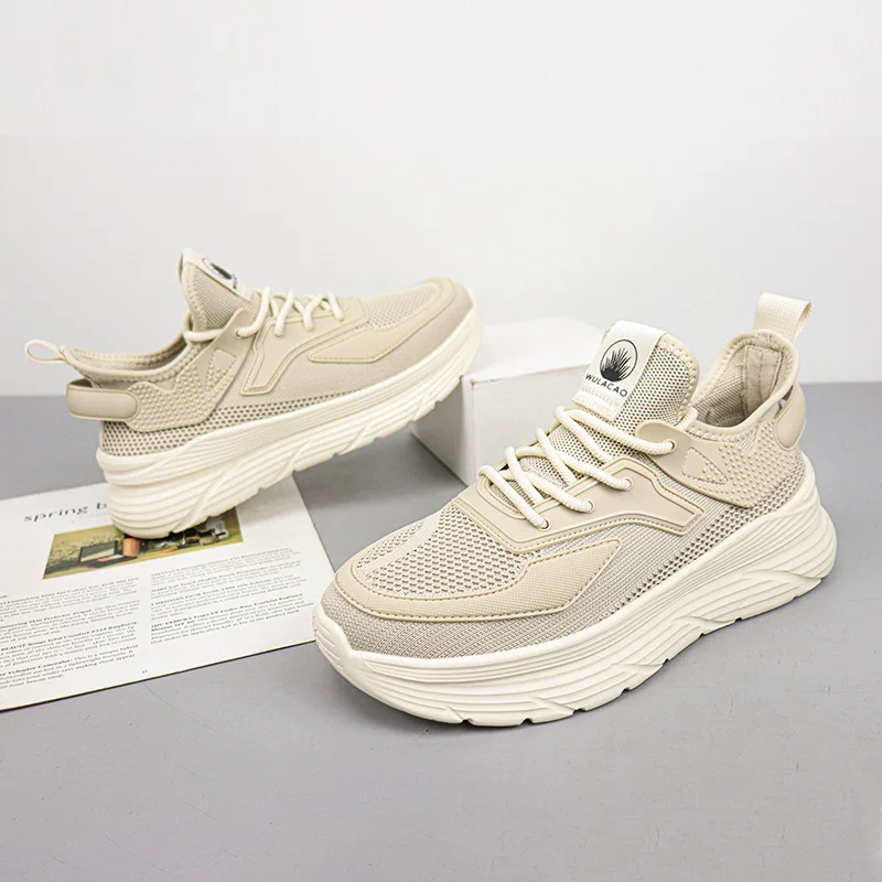 7081688 Fashion Solid Color Lace Up Breathable Fly Knitted Shoes 2024 Summer New Casual Shoes Men's Shoes Wholesale