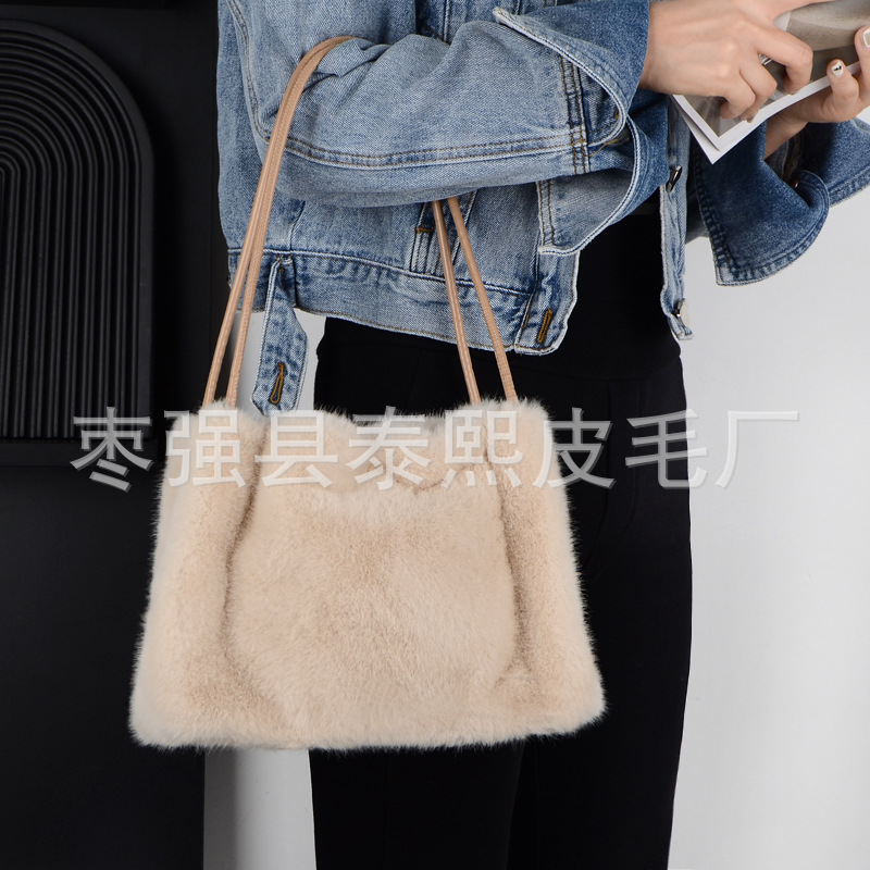跨境新款毛绒包包女包仿水貂毛ins韩版仿米兰貂腋下单肩包托特包
