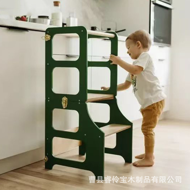 Children's Dual-Use Toy Learning Table and Chair Foldable Baby Washing Step Stool Non-Slip Wooden Montessori Learning Tower