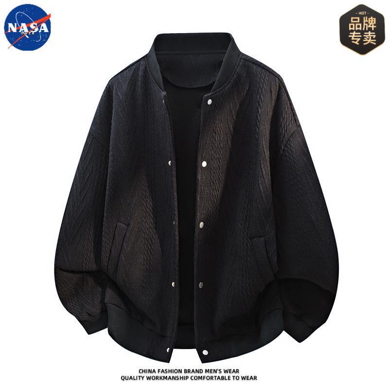 NASA brand high-quality knitted jacquard baseball collar jacket, men's autumn casual and fashionable textured outerwear NASA brand high-quality knitted jacquard baseball collar jacket, men's autumn casual and fashionable textured outerwear