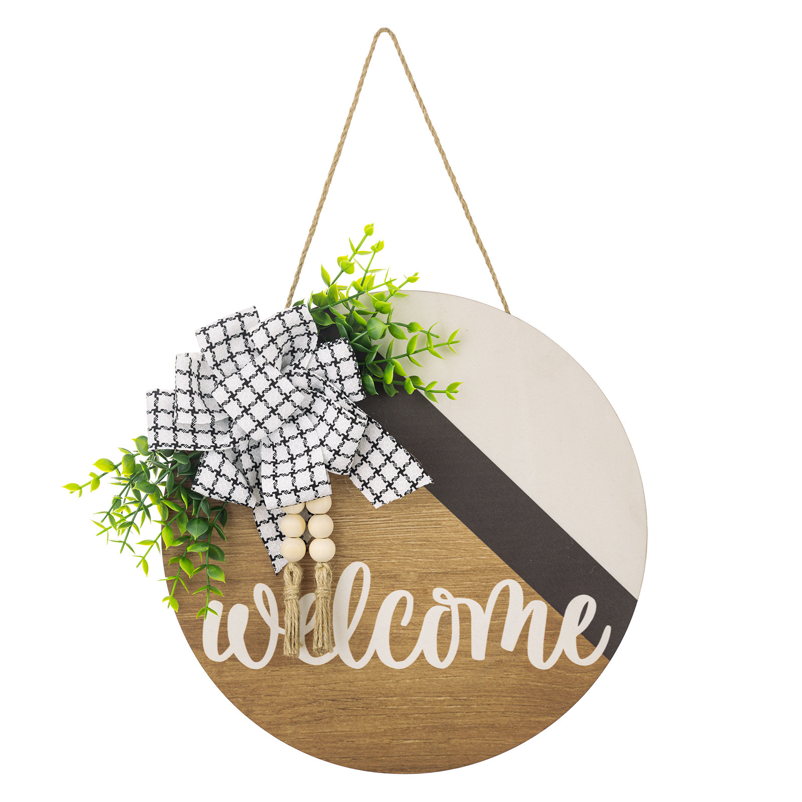 Explosiones transfronterizas Bienvenida decoración de patio de madera perla de agua yucari hierba redonda guirnaldas colgante de puerta