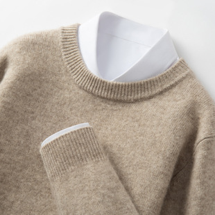 Men's autumn and winter thickened round neck light luxury business round neck knitted sweater men's cashmere sweater bottoming sweater men's