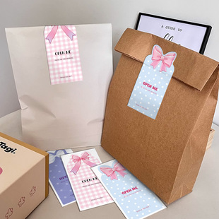 50 sheets/pack ready-made bow rectangular sticker gift box seal sticker self-adhesive coated paper label for packaging