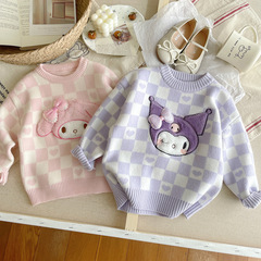 Children's Knit Sweater for Autumn/Winter 2023 - New Style, Stylish, Thicker Kuromi Wool, Hooded, Cable Knit, Trendy