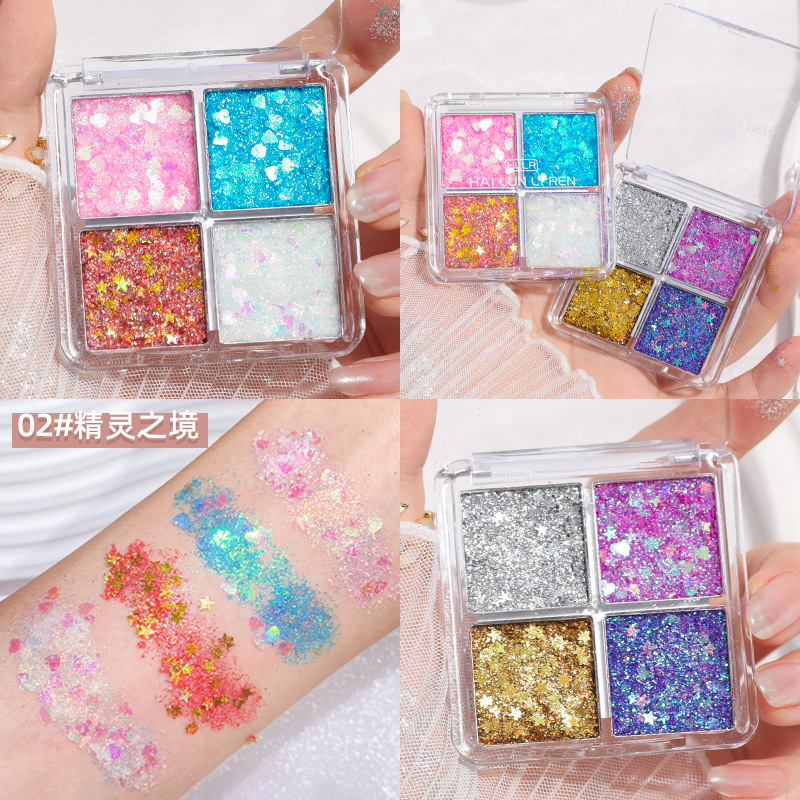 Helen Beauty Four-color Sequin Eyeshadow Plate Shining Pearlescent Fine Shining Chinese-made Cosmetic Eyeshadow Stage Play Performance Eye Makeup
