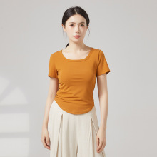 现代舞服新款纯欲风短款弧形U领短袖T恤女上衣小个子古典舞服