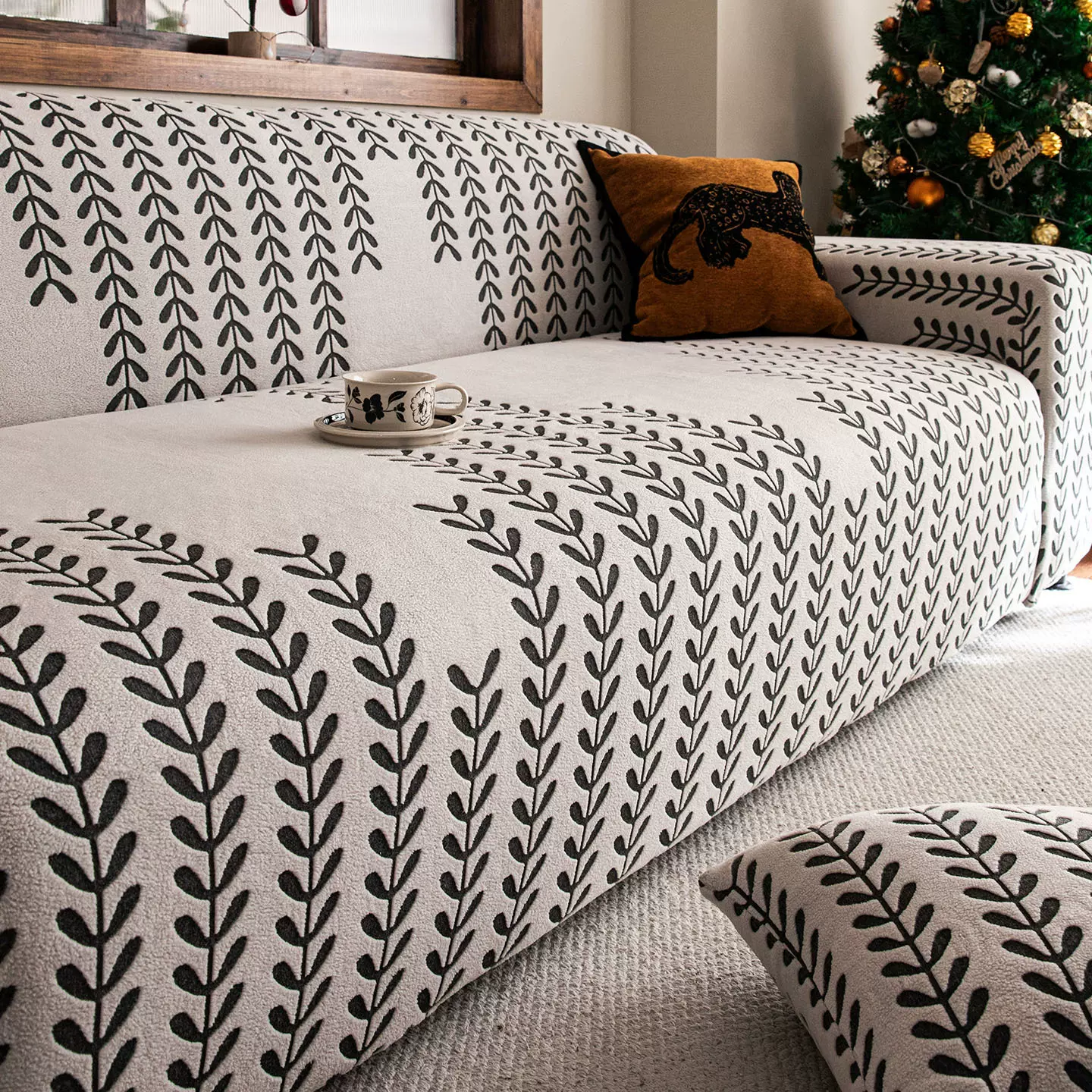 2025新款毛绒提花绒罩笠式全包沙发套组合适用防滑四季通用沙发垫