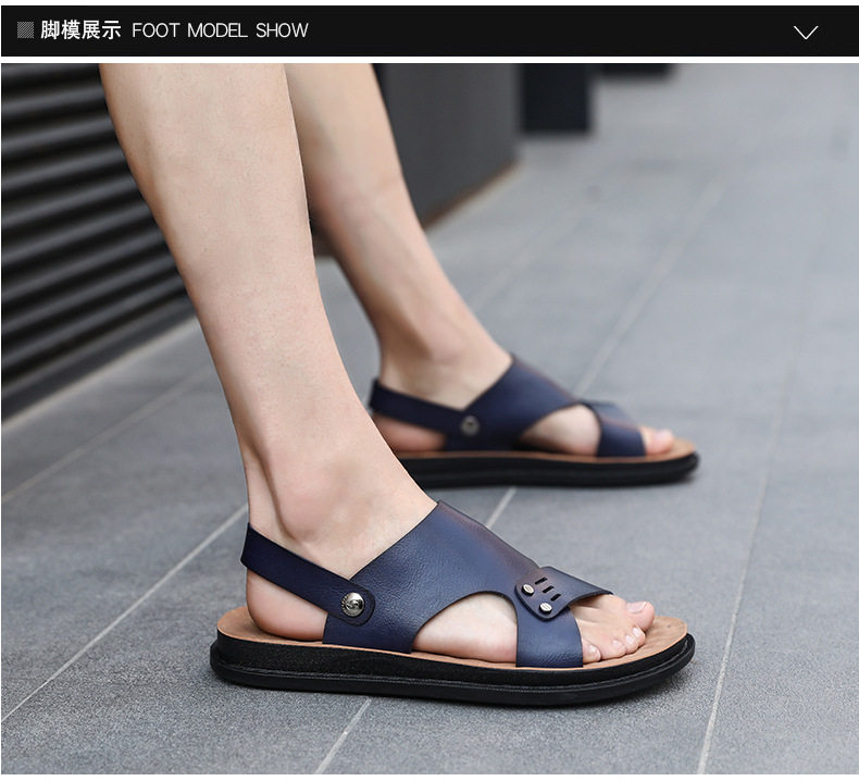 Dép sandal nam quai ngang hở ngón thoáng khí đi biển — Màu nâu, Xanh lam đậm, màu nâu đỏ, Đen toàn bộ chi tiết 18