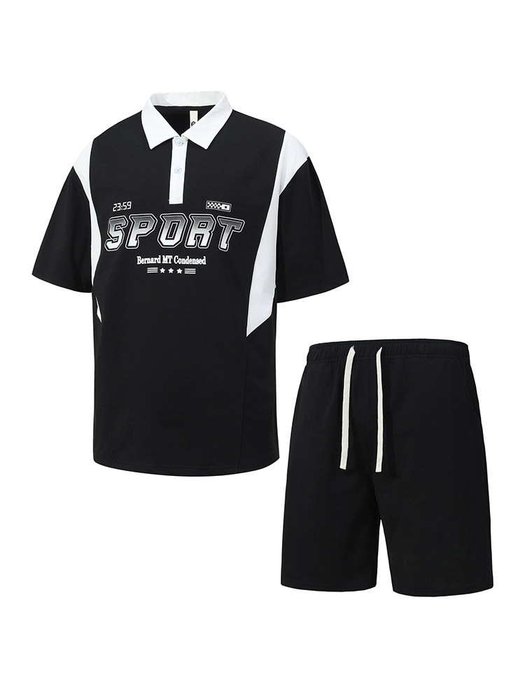 Camisa POLO, traje deportivo para hombre, verano, holgado, moderno, para correr, transpirable, camiseta de manga corta, pantalones cortos informales, conjunto de dos piezas