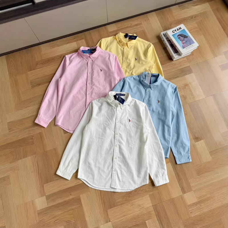 Cross-Border Foreign Trade R*L High-End Version Colorful Pony Embroidery Turn-Down Collar Long-Sleeve Oxford Casual Shirt for Men and Women