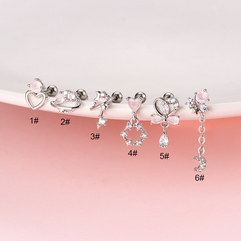 Sweet Heart Shape Bow Knot Stainless Steel Plating Zircon Ear Studs 1 Piece display picture 2