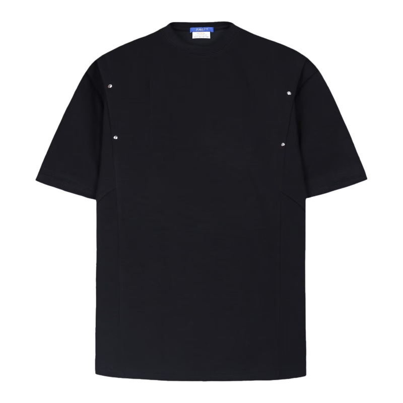 American Vintage Deconstructed Rivet Pleated Design Short-sleeved T-shirt Men's Trendy Brand Heavy Loose Half-sleeved Top