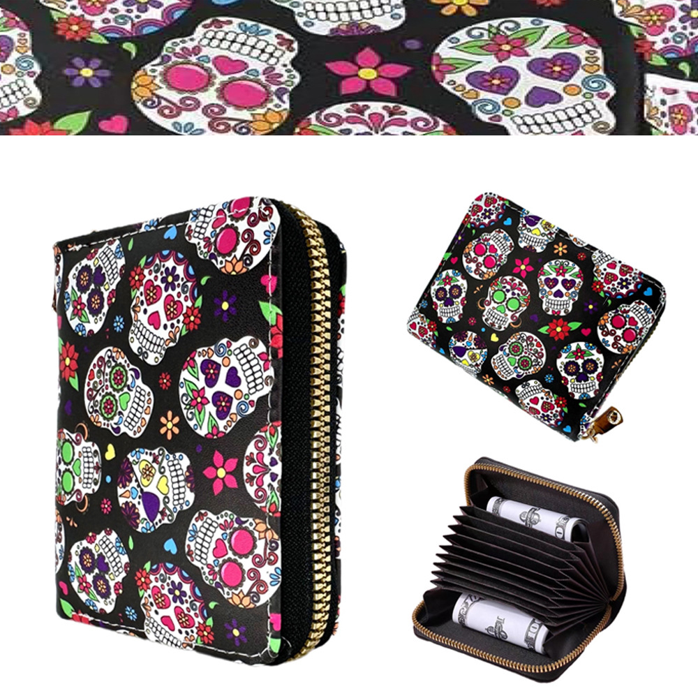 2023 nueva cartera de Halloween cráneo impreso multi-Tarjeta titular divertido Halloween monedero embrague