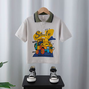 Boys' Pure Cotton Short-Sleeved T-Shirt 2025 Summer New Handsome Kidsren's Thin Tops Baby Boy's Street Polo Shirt