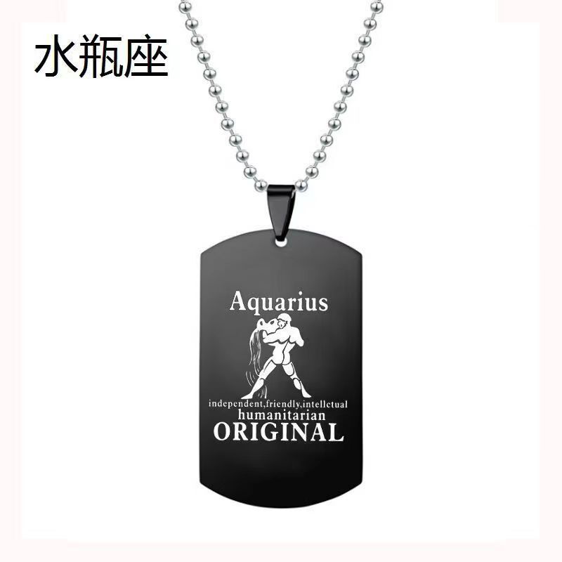 欧米越境供給12星座ネックレスチタン鋼ブラックミリタリータグステンレスペンダントジュエリー卸売星座ペンダント|undefined