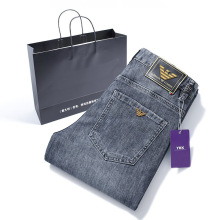 正品奇阿玛尼亚男士牛仔裤夏季专柜水洗薄款修身小脚烟灰色长裤子