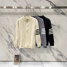 TB秋冬新款新款tb经典四杠三色情侣羊毛针织拉链毛衣外套高克重