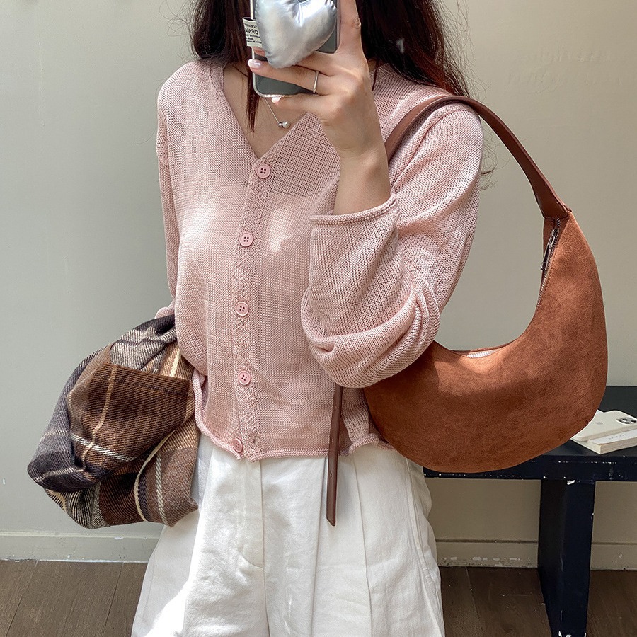 Suede autumn edition women, Japanese Korean niche hand-held dumpling bag, plush fashionable and simple new shoulder bag_voghion.com