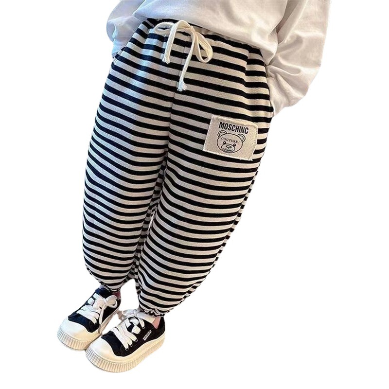 Nuevos pantalones versátiles a rayas para niños pantalones casuales sueltos para bebés pantalones de kindergarten para niños Pantalones deportivos de estilo coreano