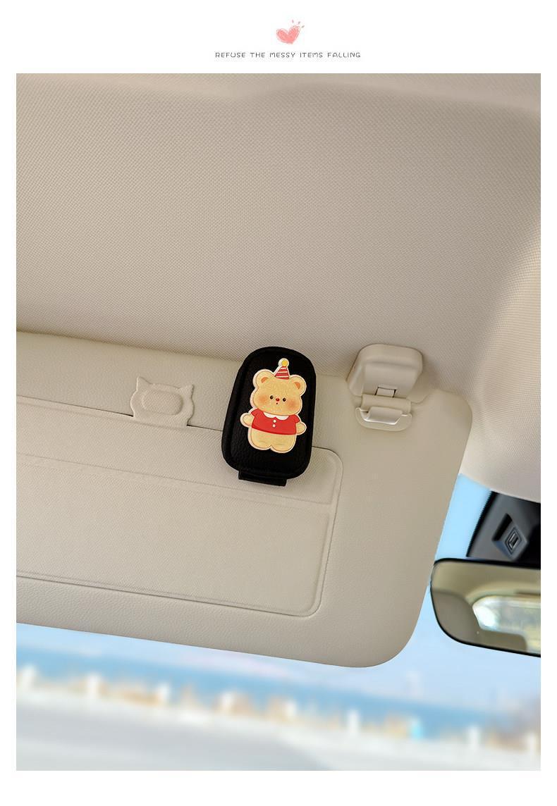 Cute Kt Cat Car Glasses Holder, Car Sun Visor Multifunctional Sunglasses Holder, Sunglasses Card and Receipt Holder