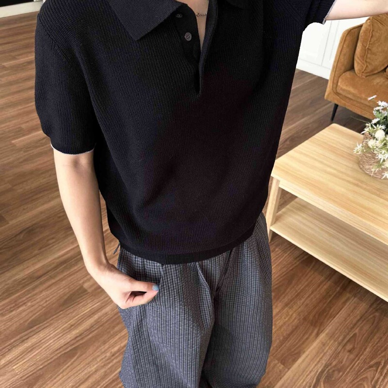 EME男装 新贵高奢夏季针织棉麻花纱老钱松弛透气polo短袖针织衫|undefined