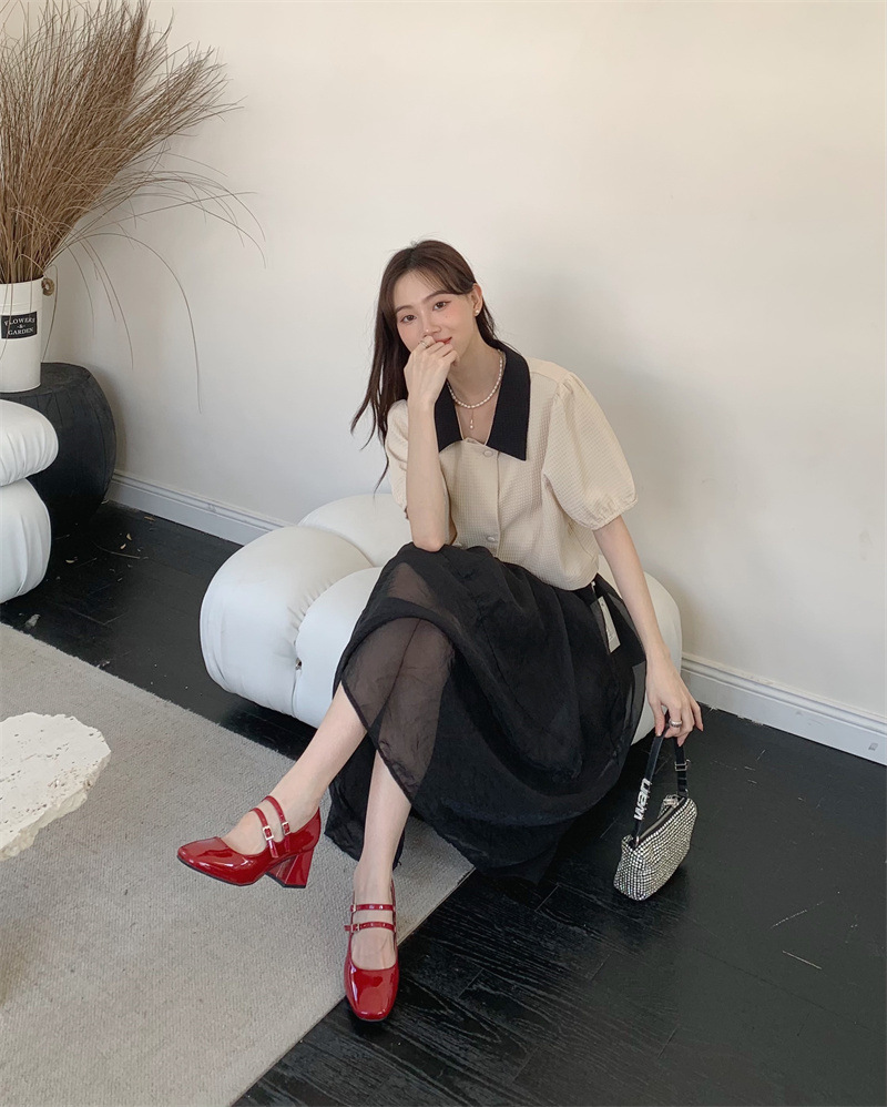 Mary Jane – talons hauts épais à Double sangle pour femmes, simples, à tête carrée, petits rouges, saison printemps et automne 2024_voghion.com