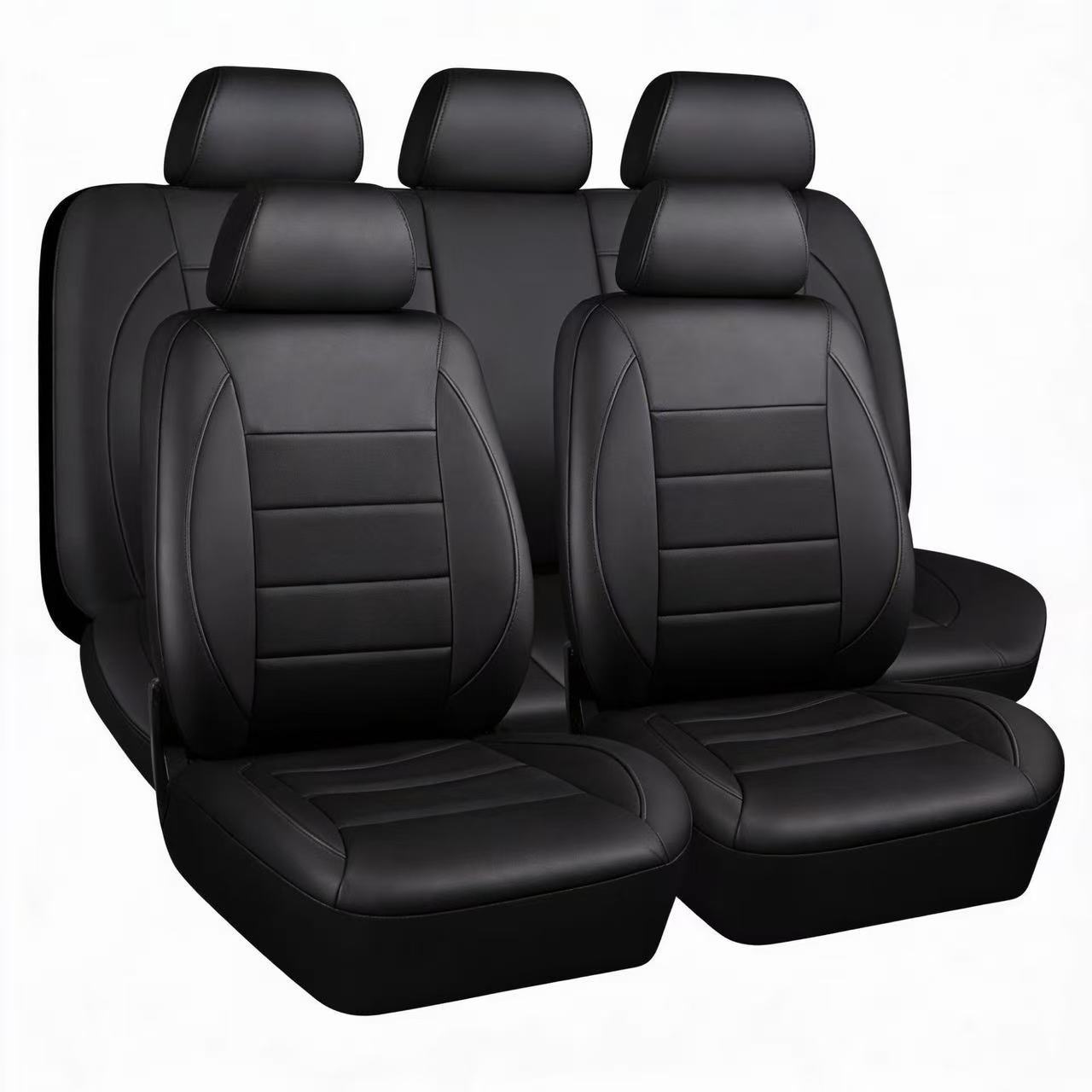 Universal Pu Leather Car Seat Cover with Single-Needle Arc Pull Strap, Leather Style, 5-Seater Car Seat Cover