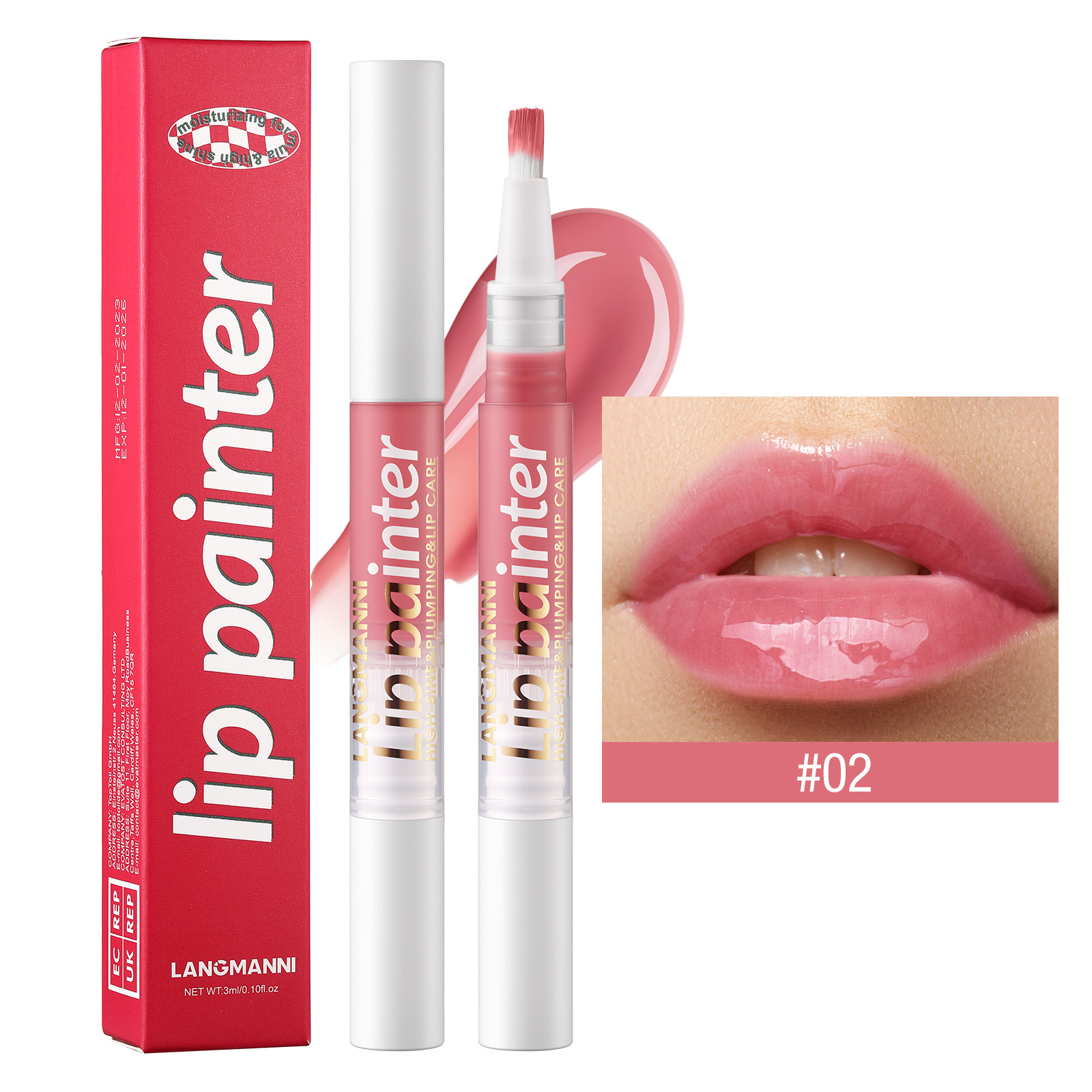 LANGMANNI nuevo brillo de labios giratorio perlado fácil de colorear brocha suave brillo de labios flash