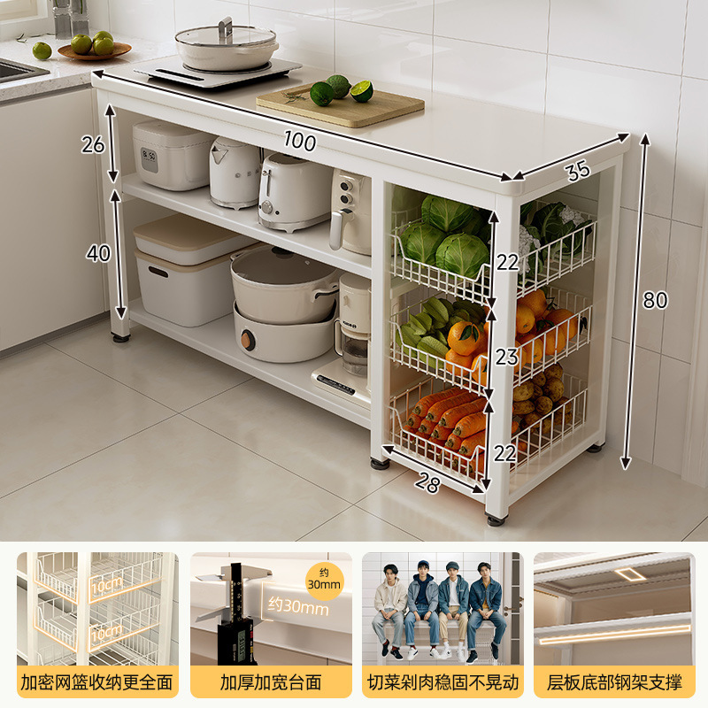 Estante de almacenamiento multicapa de piso de cocina, mesa de corte de verduras multifuncional para microondas, estante de almacenamiento de armario de comedor