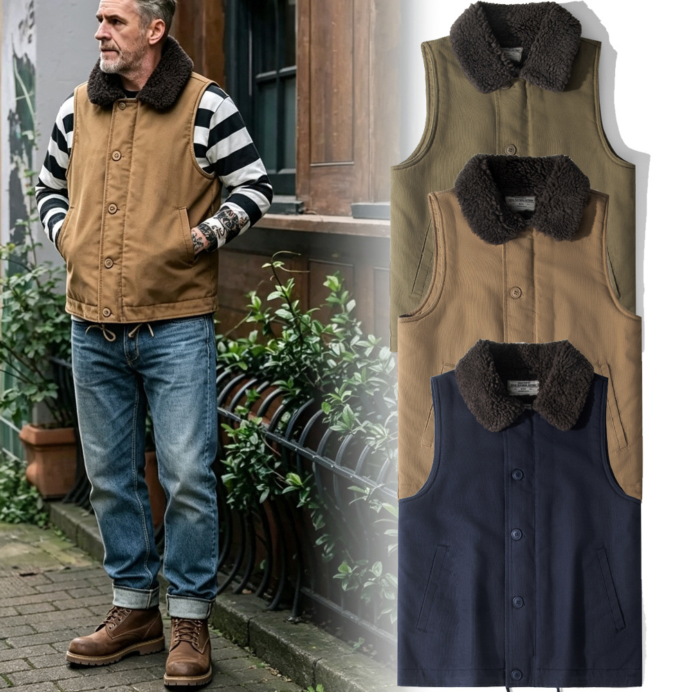 OKONKWO Navy N1 Deck Vest Wool Blend Fleece-Lined Thickened N-1 Deck Vest
