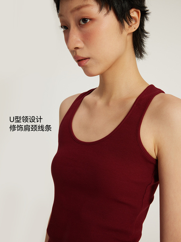 JIE ZHAN WOMEN'S | 高弾性糸入りUネックベスト25春夏無地高弾性スリムベーシックカジュアルサスペンダーボトリングシャツ|undefined