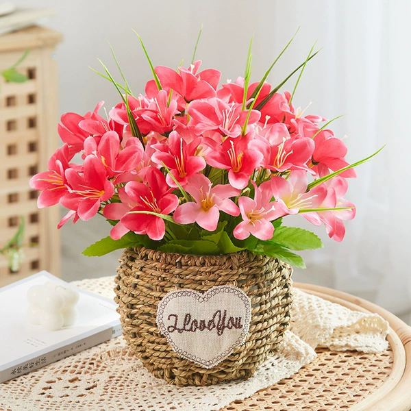 Light gray new lilies+straw basket