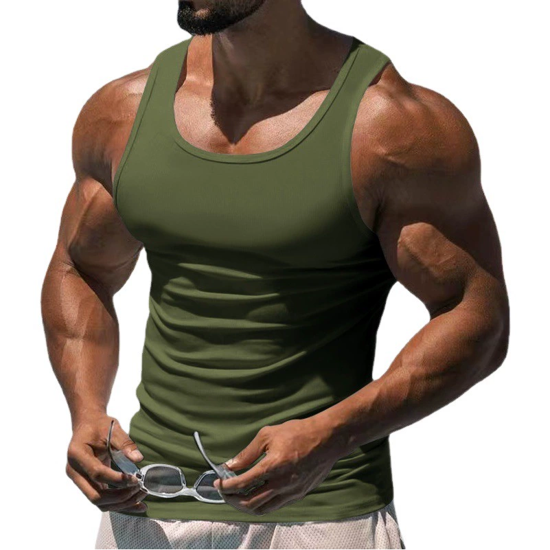 2023 Европейский и американский летний спортивный тренировочный жилет для фитнеса Amazon Cross-Border Мужской однотонный I-образный жилет для мужчин