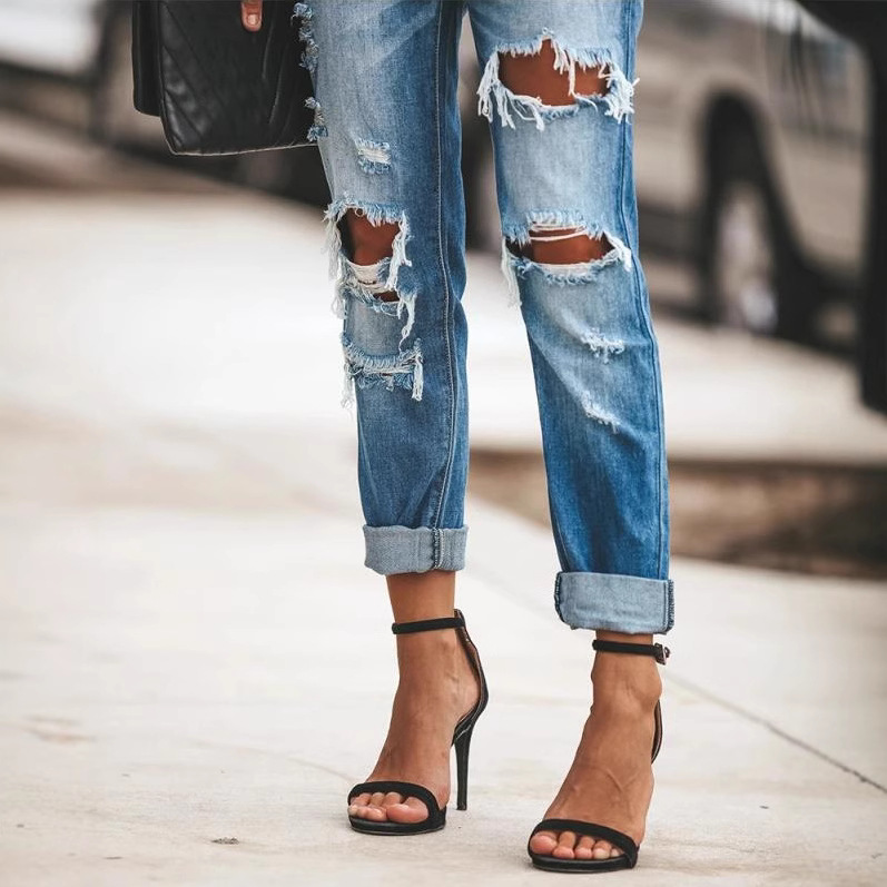 Jeans ajustados rotos para mujer, comercio exterior europeo y americano, Wish.com, AliExpress, Amazon, eBay