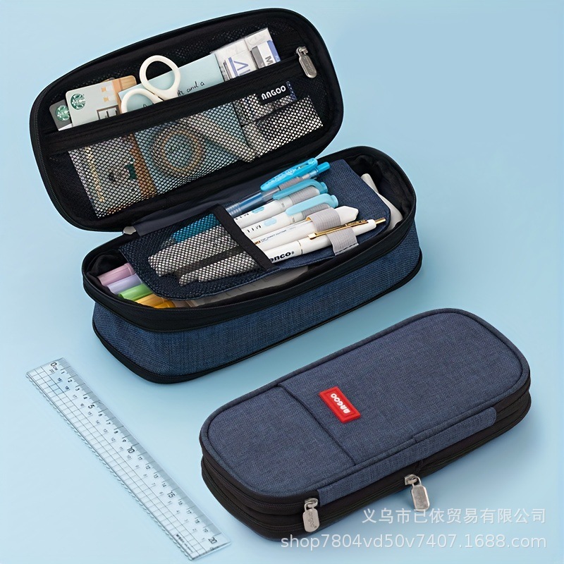 Bolsa de bolígrafo de gran capacidad para estudiantes de primaria simple serie de macarón bolsas de bolígrafo de separación multicapa multifuncional caja de papelería de alto valor facial