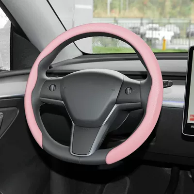 Steering wheel cover Nappa suede car steering wheel - 5d-nappa-leather-belt-hole-pink-38cm