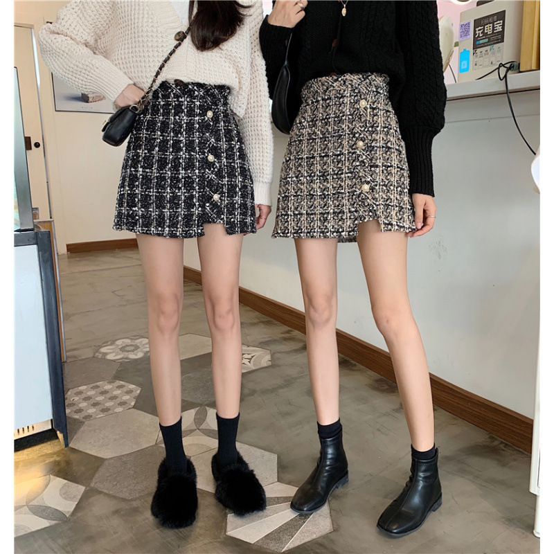 リアルショットとリアルプライス 2023 ツイードショートスカート A ラインヒップスカート女性の秋と冬の小さな香りのスタイル露出防止スカート|undefined
