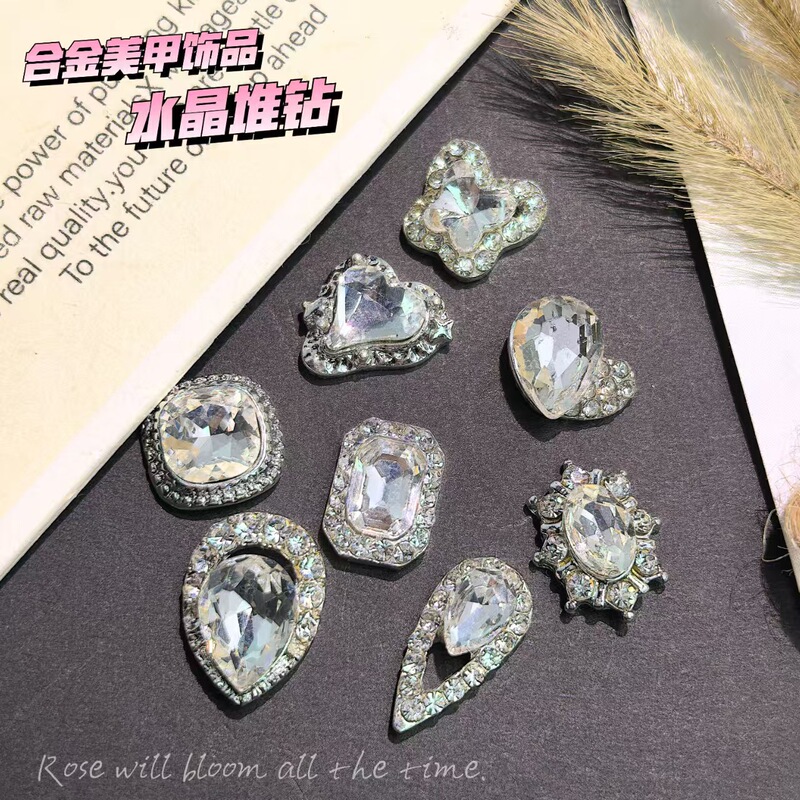 Explosive Simple Nail Art Jewelry White Zircon Super Flash Crooked Heart Fat Square Butterfly All-match Finished Diamond Nail Accessories