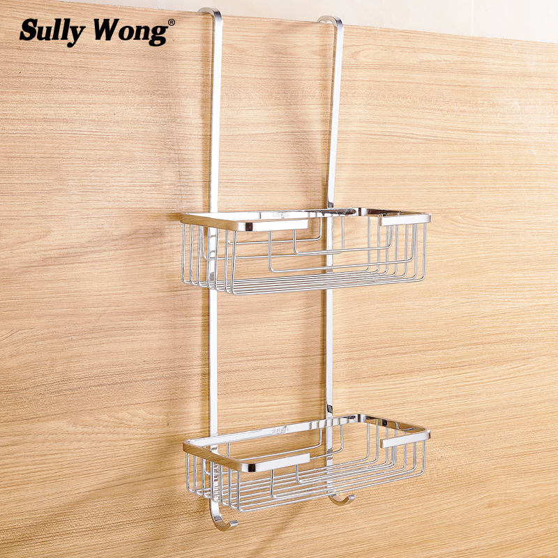 Beite sanitarios 304 alambre de acero inoxidable cuarto de baño ducha rectangular doble capa con gancho colgante puerta panel malla cesta almacenamiento rack