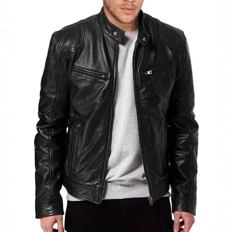 Transfronterizo chaqueta de cuero de tamaño europeo tendencia de cuello de hombre primavera y otoño nueva chaqueta de cuero guapo traje de motocicleta chaqueta de tamaño grande juvenil