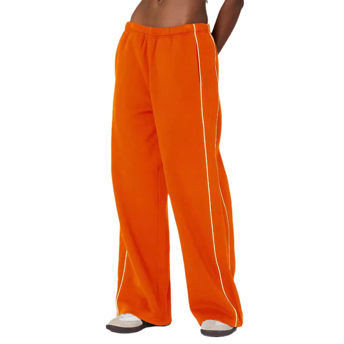 Europa y los Estados Unidos transfronterizos otoño y invierno personalidad callejera mujer blanco contraste rayas laterales casuales cintura elástica pantalones deportivos rectos