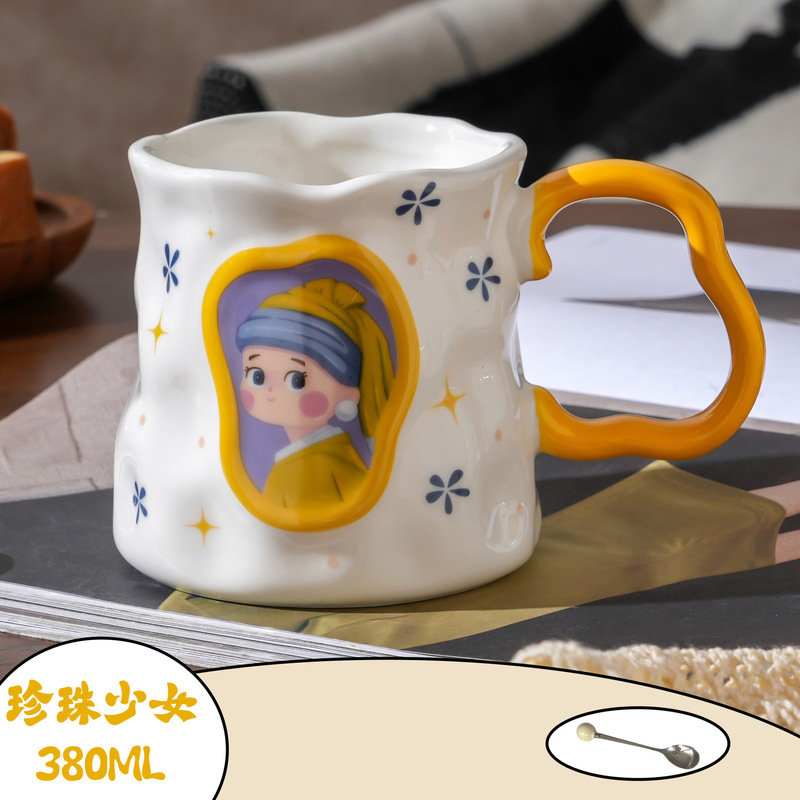 レトロかわいい女の子マグカップセラミックホームカップ女の子のための見栄えの良いウォーターカップお土産クロスボーダーコーヒーカップ|undefined