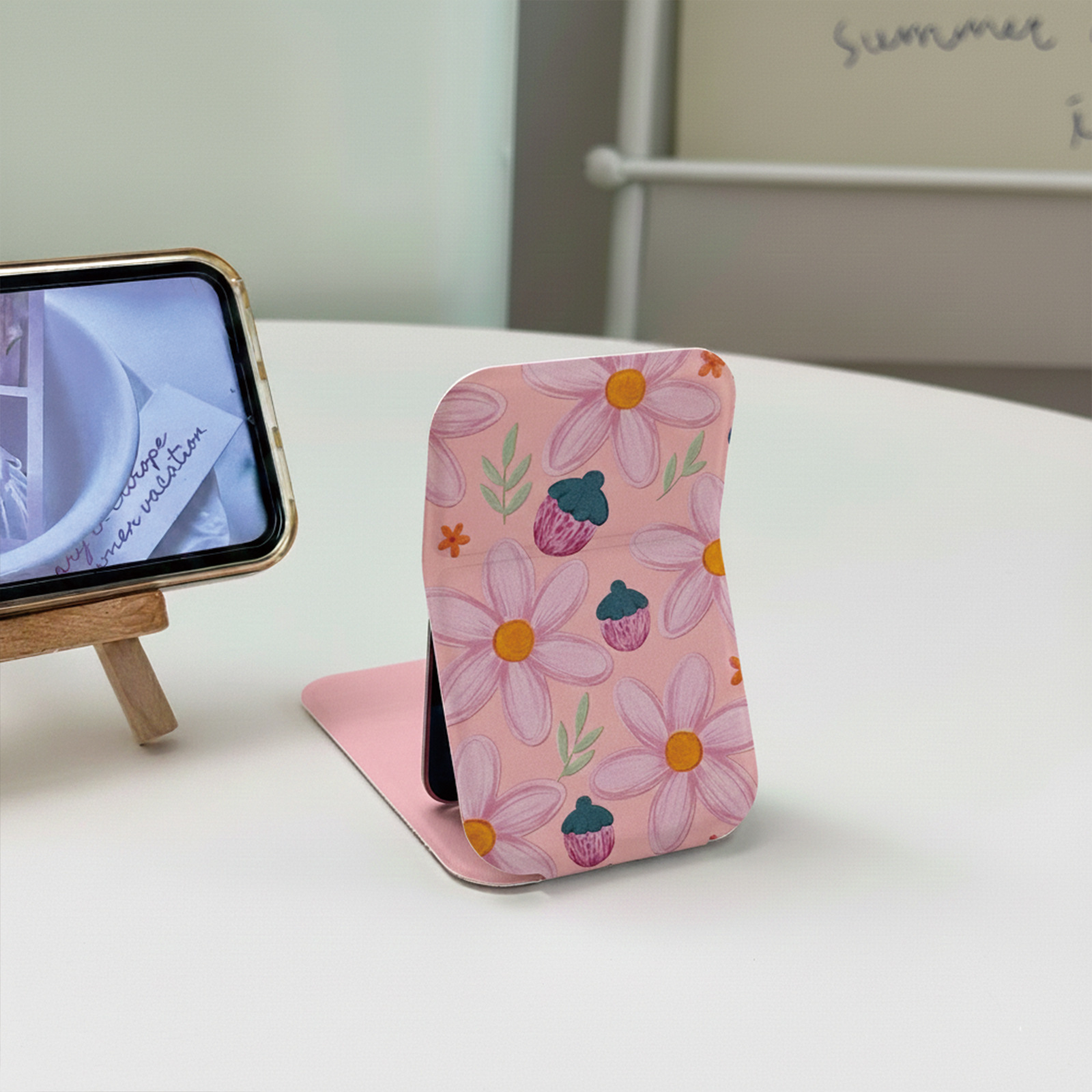 Flores rosadas dormitorio de estudiantes de oficina para llevar espejo pequeño espejo de escritorio espejo de maquillaje