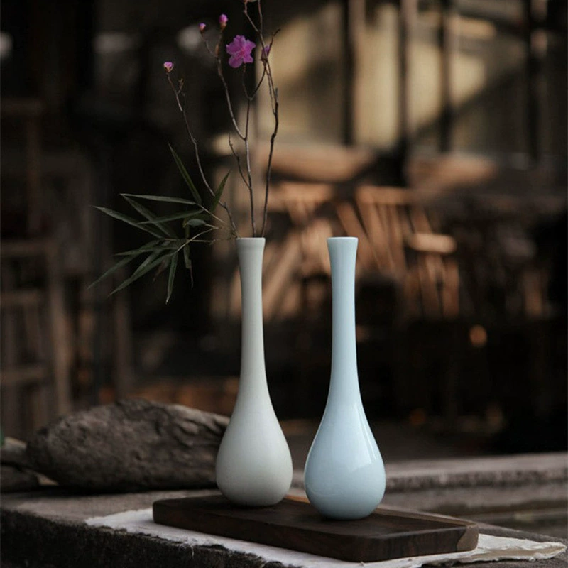 Jingdezhen new Chinese flower arrangement ornaments desktop decoration Zen living room retro craft ceramic vase jade bottle