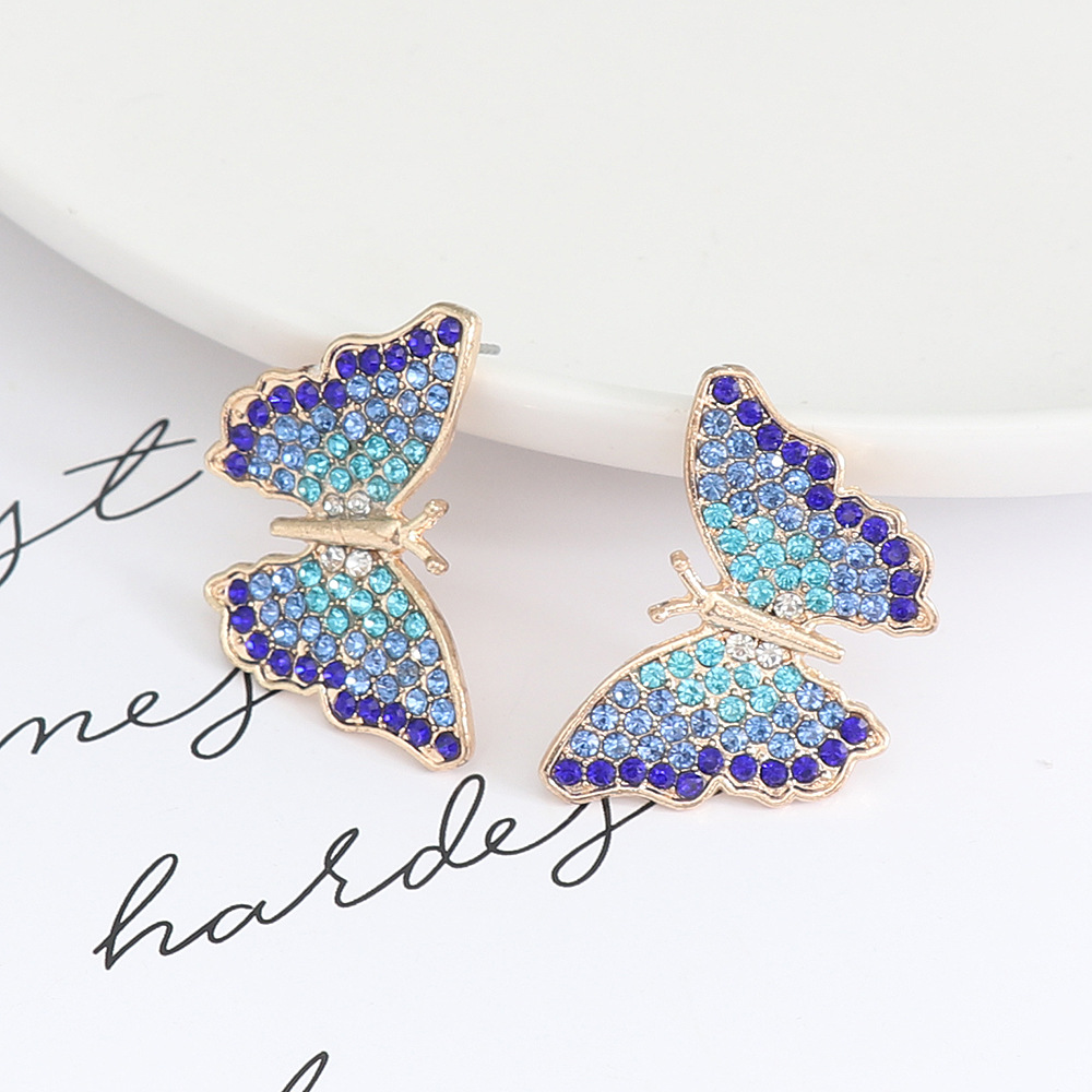 Retro Butterfly Alloy Rhinestone Women's Ear Studs 1 Pair display picture 5